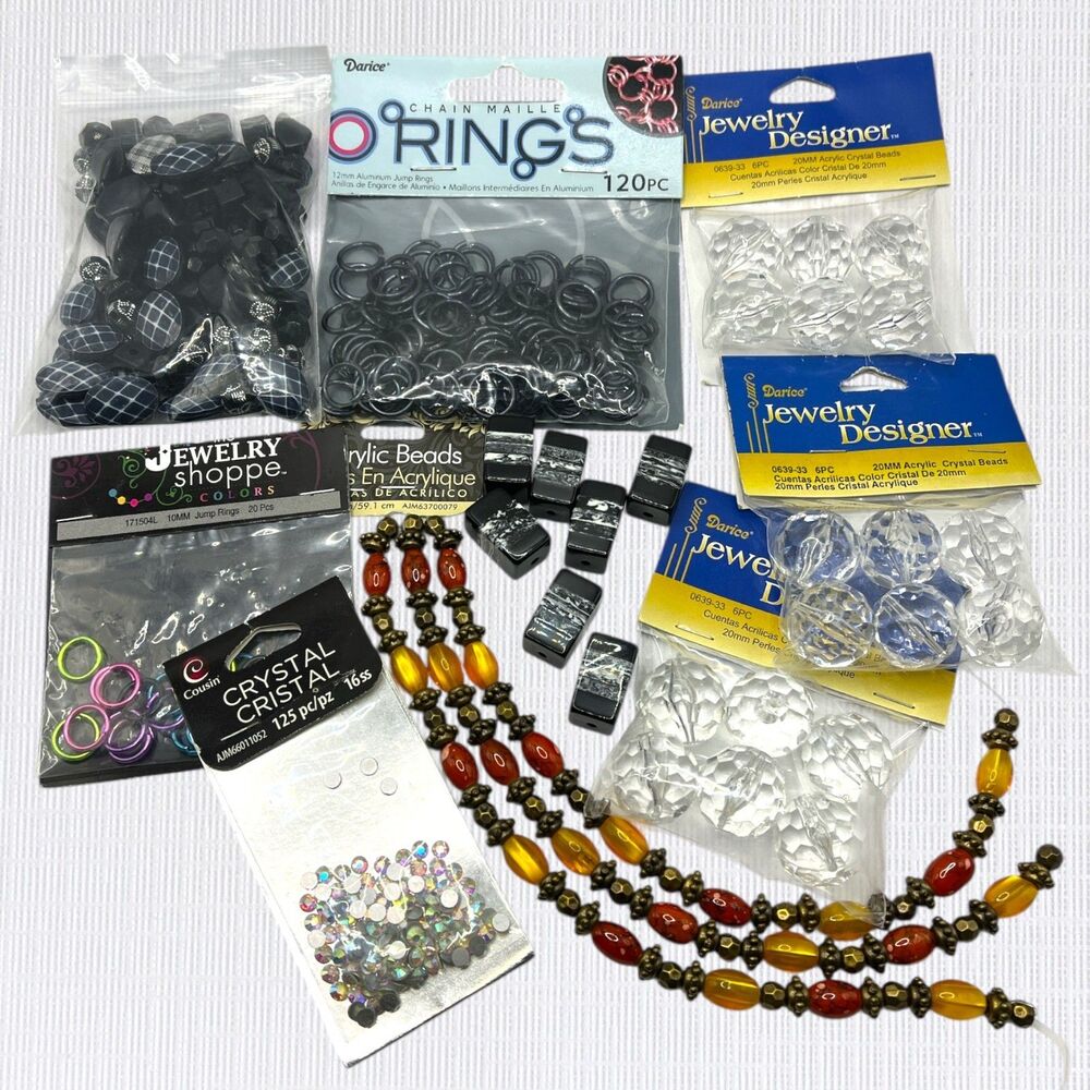 Mixed Lot Acrylic Beads Jump Rings Rhinestones Jewelry Making Art Craft Supplies